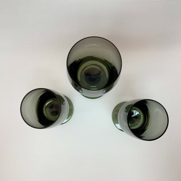 Vintage Smoke Gray Glass Glasses Footed Stem Lot of 3 - Picture 2 of 5